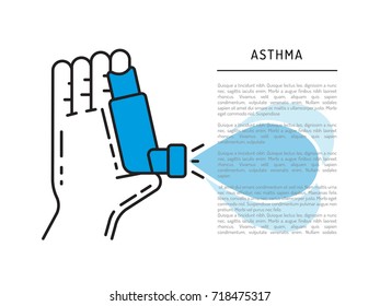 Inhaler of Asthma vector banner template on medical theme with place for text. Asthma inhaler in the hand of the man