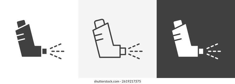 Conjunto de iconos de vector plano y de revestimiento de inhalador