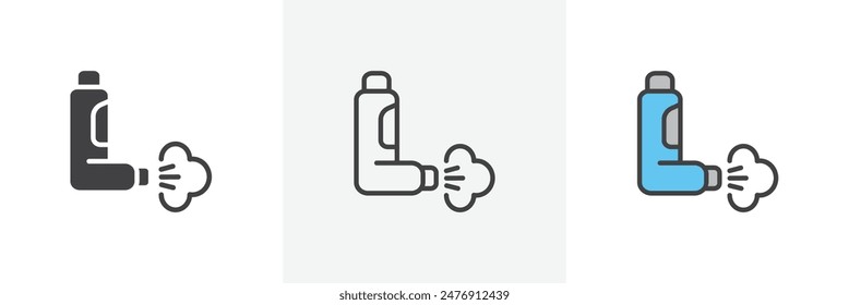 Inhaler flat thin line icon collection.