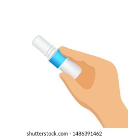 inhaler in hand for gesture of inhaling the smell, clip art of smelling salt and sniffing, hand gesture of inhale and exhale, inhaler tube or smelling salt isolated on white background