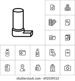 inhaler icon, medicines set on white background