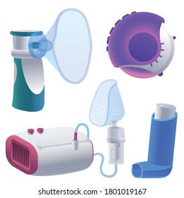 Inhaler icons set. Cartoon set of inhaler vector icons for web design