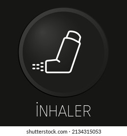 Inhalar un icono mínimo de línea vectorial en el botón 3D aislado en el fondo negro. Vector Premium.