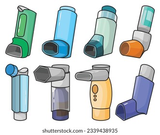 Icono de conjunto de colores del vector del inhalador. inhalador de ilustración vectorial de pulverización sobre fondo blanco. Inhalador de iconos de conjunto de colores aislado.