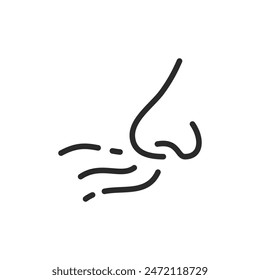 Inhaling scent, linear style icon. Nose and smell. the action of inhaling a scent. Editable stroke width