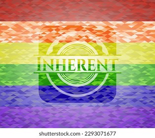 Inherent emblem on mosaic background with the colors of the LGBT flag. 