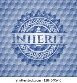 Inherit  blue emblem with geometric pattern background.