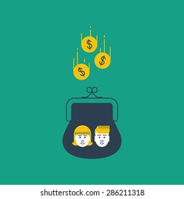 Inherit money, education expenses. Savings account. Future investments. Alimony, children money accumulation, allowance concept, vector flat illustration