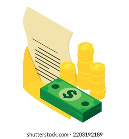 Inheritance concept icon isometric vector. Envelope with document cash dollar. Inheritance, wealth, income