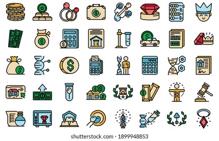 Inheritance icons set. Outline set of inheritance vector icons thin line color flat on white