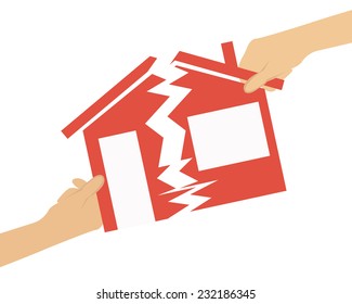 Inheritance. People divide the house in half. Vector illustration 