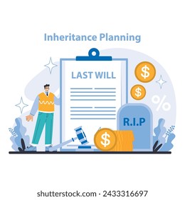 Inheritance Planning Concept. Ensuring legacy with structured wills and estate planning. Safeguarding assets for future generations. Flat vector illustration.