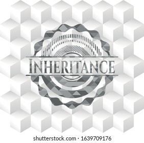 Inheritance retro style grey emblem with geometric cube white background