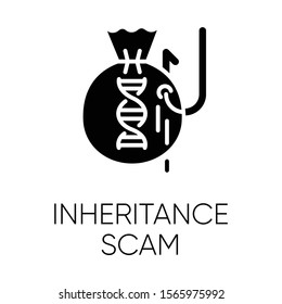 Inheritance scam glyph icon. Fake benefactor. Distant relative trick. Financial fraud. Illegal money gain. Phishing. Fraudulent scheme. Silhouette symbol. Negative space. Vector isolated illustration