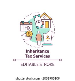 Inheritance Tax Services Concept Icon. Wealth Management Service Idea Thin Line Illustration. Death Duty. Inherited Assets. Estate Planning. Vector Isolated Outline RGB Color Drawing. Editable Stroke