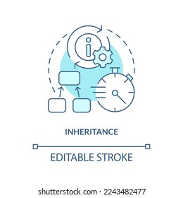 Erbschaftssymbol für türkisfarbenes Konzept. Objektorientiertes Programmierprinzip abstrakte Idee Thin-Line-Illustration. Einzeln Umrisszeichnung. Bearbeitbarer Strich. Arial, Myriad Pro Fett Schriftarten verwendet