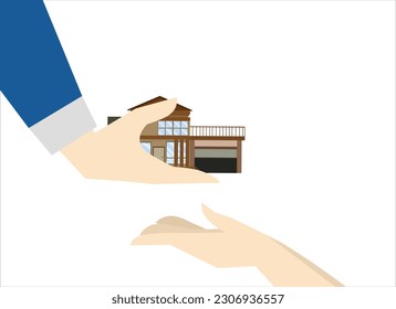 Inheriting a house or real estate from parents, passing on inheritance concept to children, financial adviser in estate planning, father giving house, wealth or property to his children