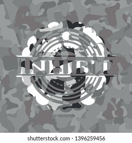 Inhibit grey camouflaged emblem. Vector Illustration.