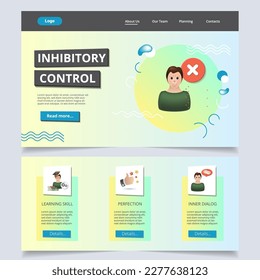 Inhibitory control flat landing page website template. Learning skill, perfection, inner dialog. Web banner with header, content and footer. Vector illustration.