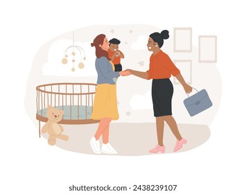 In-home daycare isolated concept vector illustration. In-home caregiver service, child care, housekeeper, help with kids, daycare assistance, early education, nanny for baby vector concept.