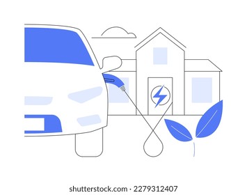 In-home EV charger abstract concept vector illustration. Man using in-home EV charger for his car, ecology environment, sustainable urban transportation, electric automobile abstract metaphor.