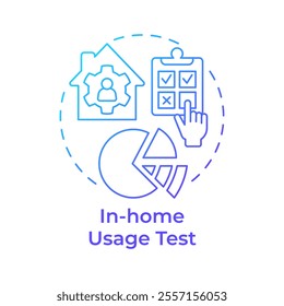 In-home usage test blue gradient concept icon. Customer feedback. Questionnaire, checklist. Round shape line illustration. Abstract idea. Graphic design. Easy to use in infographic, presentation