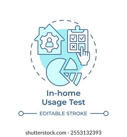 Ícone de conceito azul suave de teste de uso doméstico. Comentários do cliente. Questionário, lista de verificação. Ilustração de linha de forma redonda. Ideia abstrata. Design gráfico. Fácil de usar em infográfico, apresentação