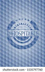 Inhospitable blue badge with geometric pattern background. Vector Illustration. Detailed.