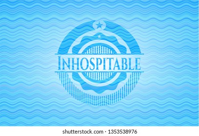 Inhospitable light blue water wave badge background.