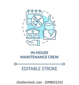 In-house maintenance crew turquoise concept icon. Property manager work abstract idea thin line illustration. Isolated outline drawing. Editable stroke. Roboto-Medium, Myriad Pro-Bold fonts used