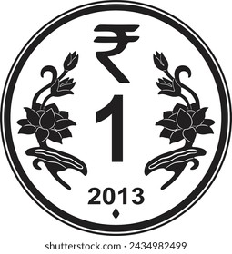 inidan 1 rupee coin vector silhouette handmade design svg