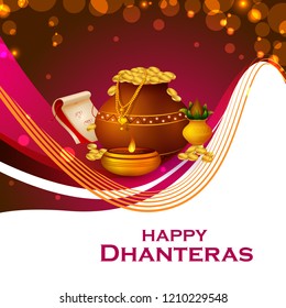 Inidan holiday of Happy Dhanteras during Diwali season for prosperity. Vector illustration