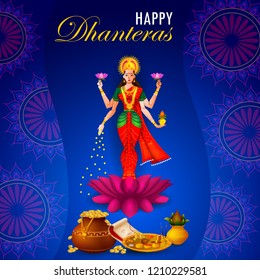 Inidan holiday of Happy Dhanteras during Diwali season for prosperity. Vector illustration