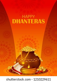 Inidan holiday of Happy Dhanteras during Diwali season for prosperity. Vector illustration