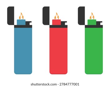 inimal Flat Lighter Vector Pack in Blue Red and Green