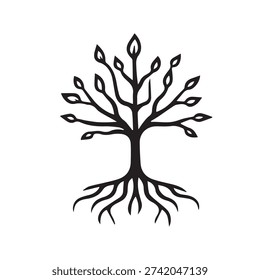 inimal Leafless Tree with Roots Silhouette Vector Illustration