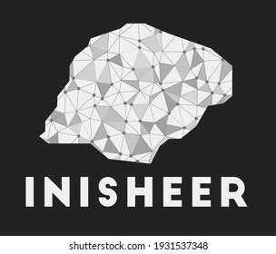 Inisheer - communication network map of island. Inisheer trendy geometric design on dark background. Technology, internet, network, telecommunication concept. Vector illustration.