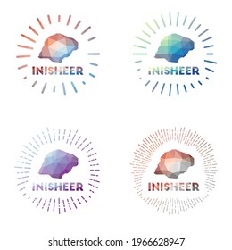Inisheer low poly sunburst set. Logo of island in geometric polygonal style. Vector illustration.