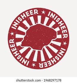 Inisheer stamp. Travel red rubber stamp with the map of the island, vector illustration. Can be used as insignia, logotype, label, sticker or badge of Inisheer.