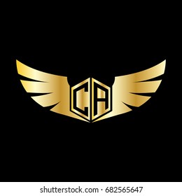 Initai Letter CA Hexagonal Shape Logo with Wing Icon