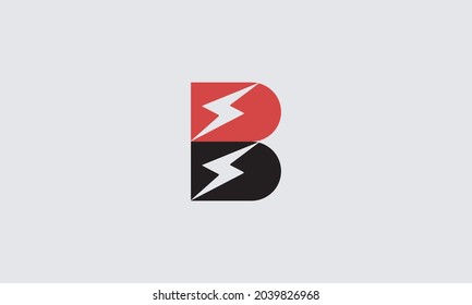 Inital B letter logo, vector font with lightning flash power icon