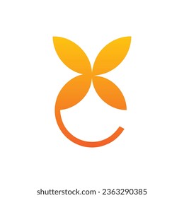 inital c with flower leaf logo, C Letter Leaf Logo Icon Design Vector