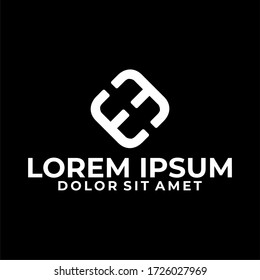 Inital letter H, EE or E3 logo template with simple geometric negative space illustration in flat design monogram symbol