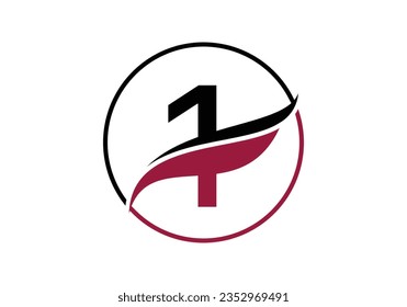 Initial 1 alphabet with swoosh or ocean wave logo design Vector Template