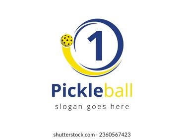 Initial 1 Letter alphabet with Pickleball Logo Concept With Moving Pickleball Symbol