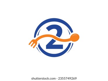 Initial 2 monogram alphabet with a fork, spoon, logo. Café Icon, Restaurant, Cooking Business Vector