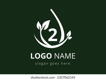 Initial 2 monogram alphabet with leaf and swoosh. Eco-friendly logo concept.