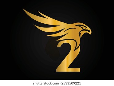 Alfabeto inicial de 2 letras monográficas com símbolo de cabeça de águia. Carta com modelo de vetor de design de logotipo Eagle