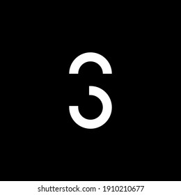 Initial 3 S letter and number logo, S and 3 negative space, S3, 3S, 
