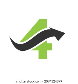 Logo Inicial 4, Letra 4 Y Signo De Combinación De Flecha Financiera. Logotipo Financiero Con Concepto De 4 Cartas. Logo De Marketing Y Negocios Financieros